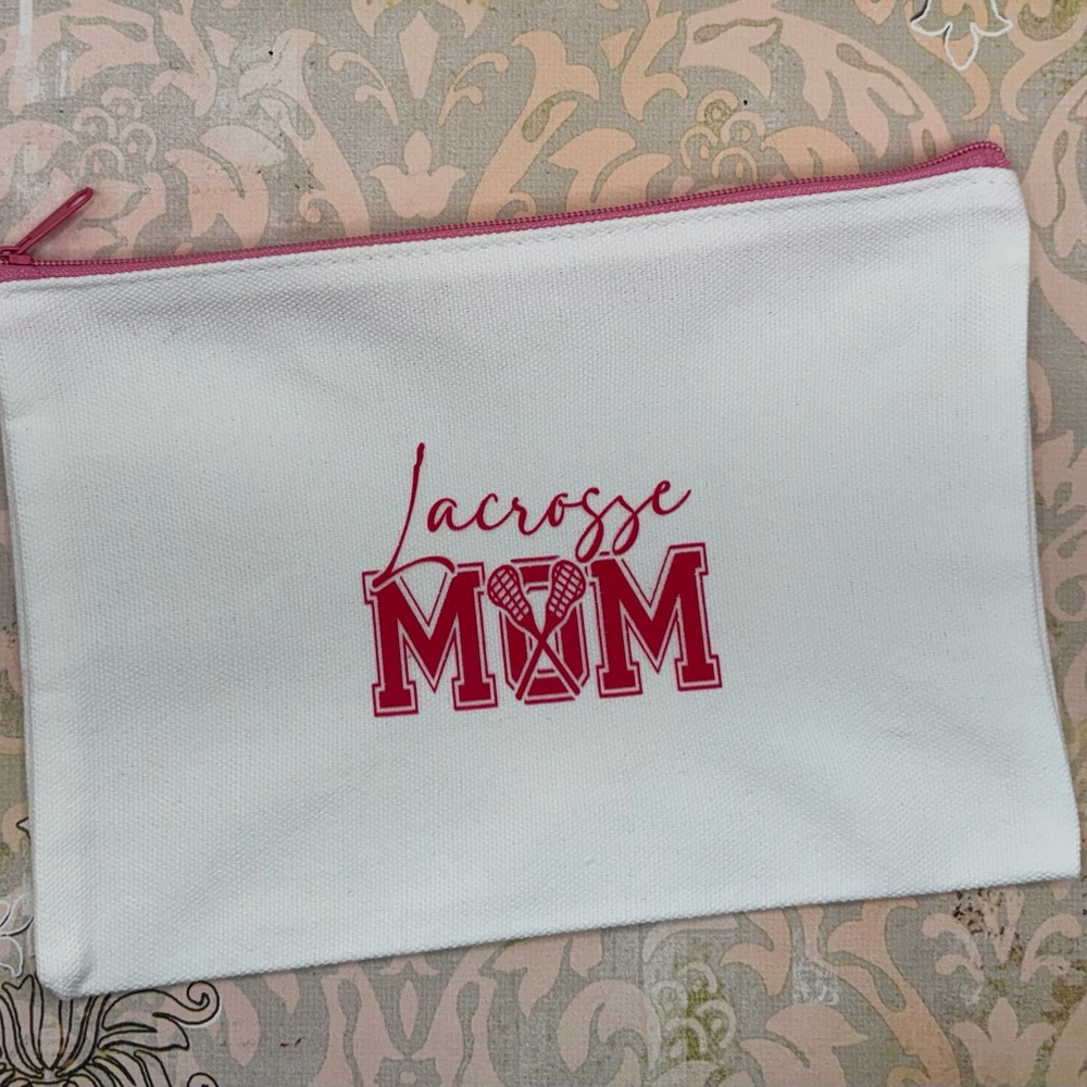 Lacrosse Mom White & Pink Canvas Pouch